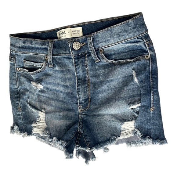 Mudd Flex Stretch High Rise Shortie Juniors Distressed Cut off Denim Shorts - Picture 6 of 6